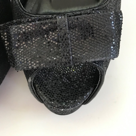 JUST FAB Stilettos Heels Peep Toe Black Pumps Shimmer Party Women’s Size 10 - Picture 3 of 16